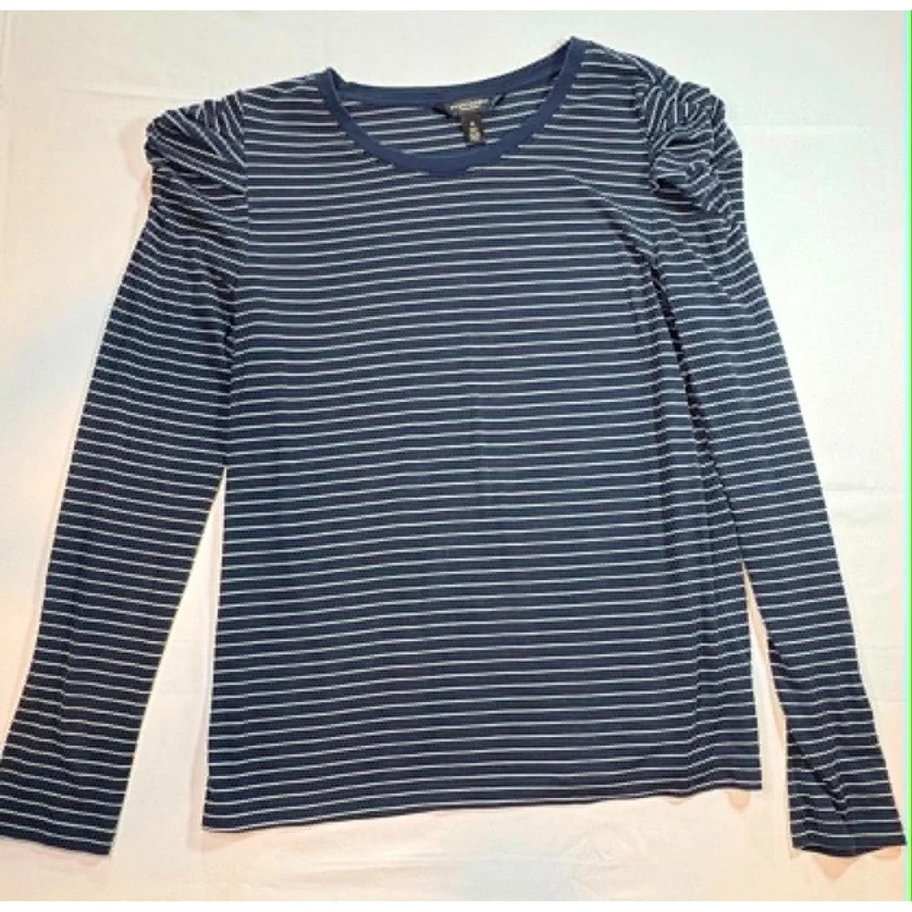 Banana Republic Threadsoft Striped Puff Sleeve Top Navy White Size M Medium